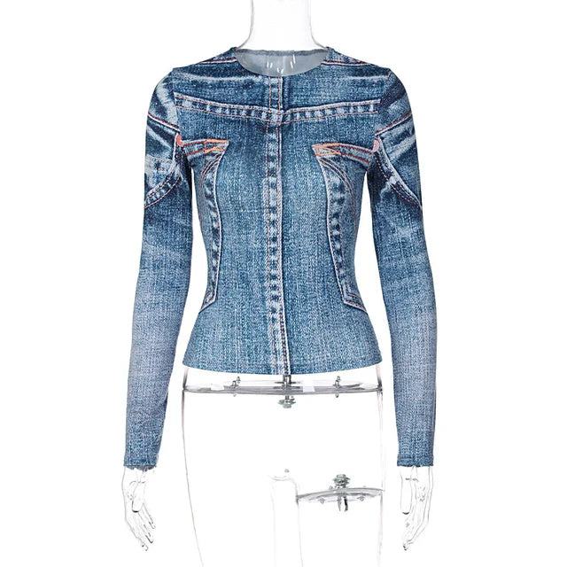 Denim Illusion Long Sleeve Top