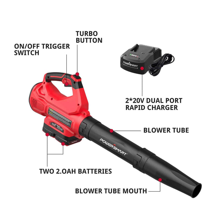 Cordless Leaf Blower - 450 CFM / 120 MPH, Includes Dual 20V Batteries & Charger (DB2201B)