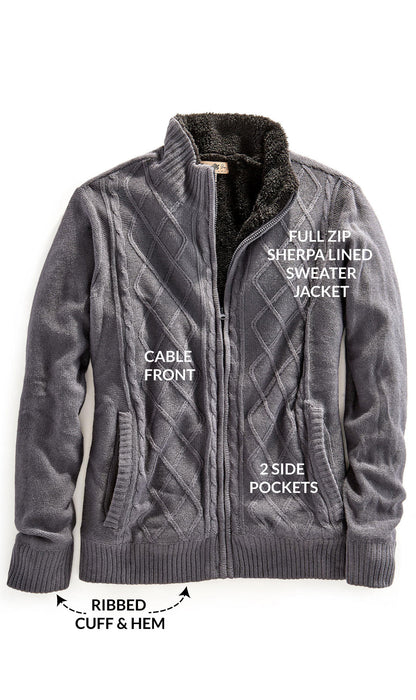 Men's Sherpa Fleece Lined Zip Front Sweater Jacket