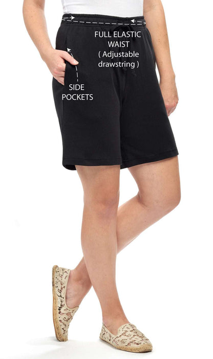 Women's knit cotton shorts with elastic waistband and side pockets, lightweight and comfortable for everyday wear