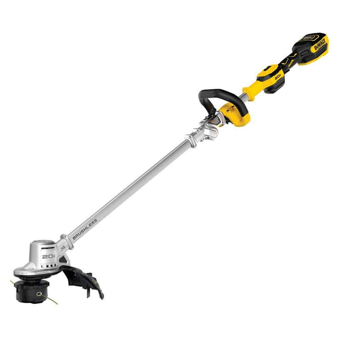 DEWALT 20V MAX cordless 14-inch folding string trimmer with QuickLoad spool and folding hinge for compact storage