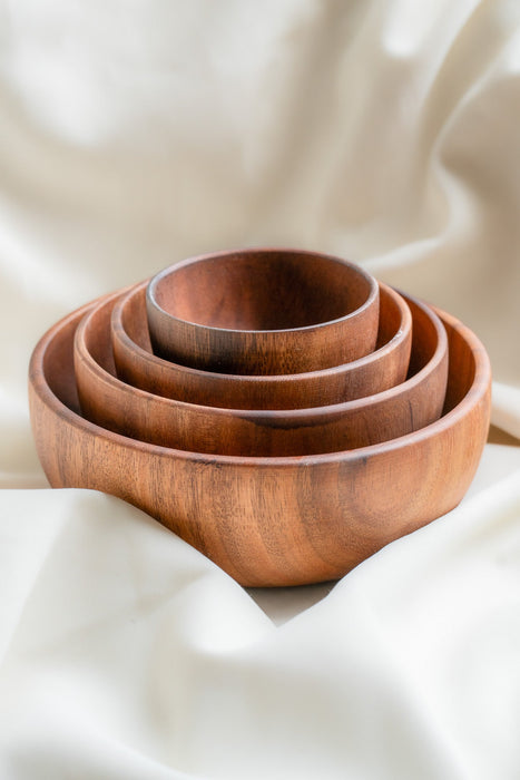Handcrafted Rustic Acacia Wood Bowl Set