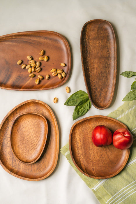 Handcrafted Acacia Wood Serving Platter Set