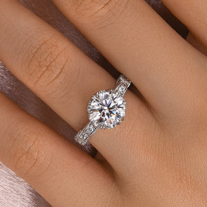 Rodiffy Moissanite 2.0Ct Round Cut Twist Sterling Silver White Gold Plated Promise Bridal Ring