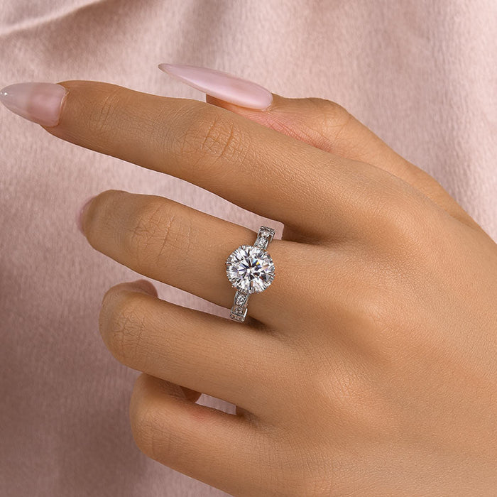 Rodiffy Moissanite 2.0Ct Round Cut Twist Sterling Silver White Gold Plated Promise Bridal Ring