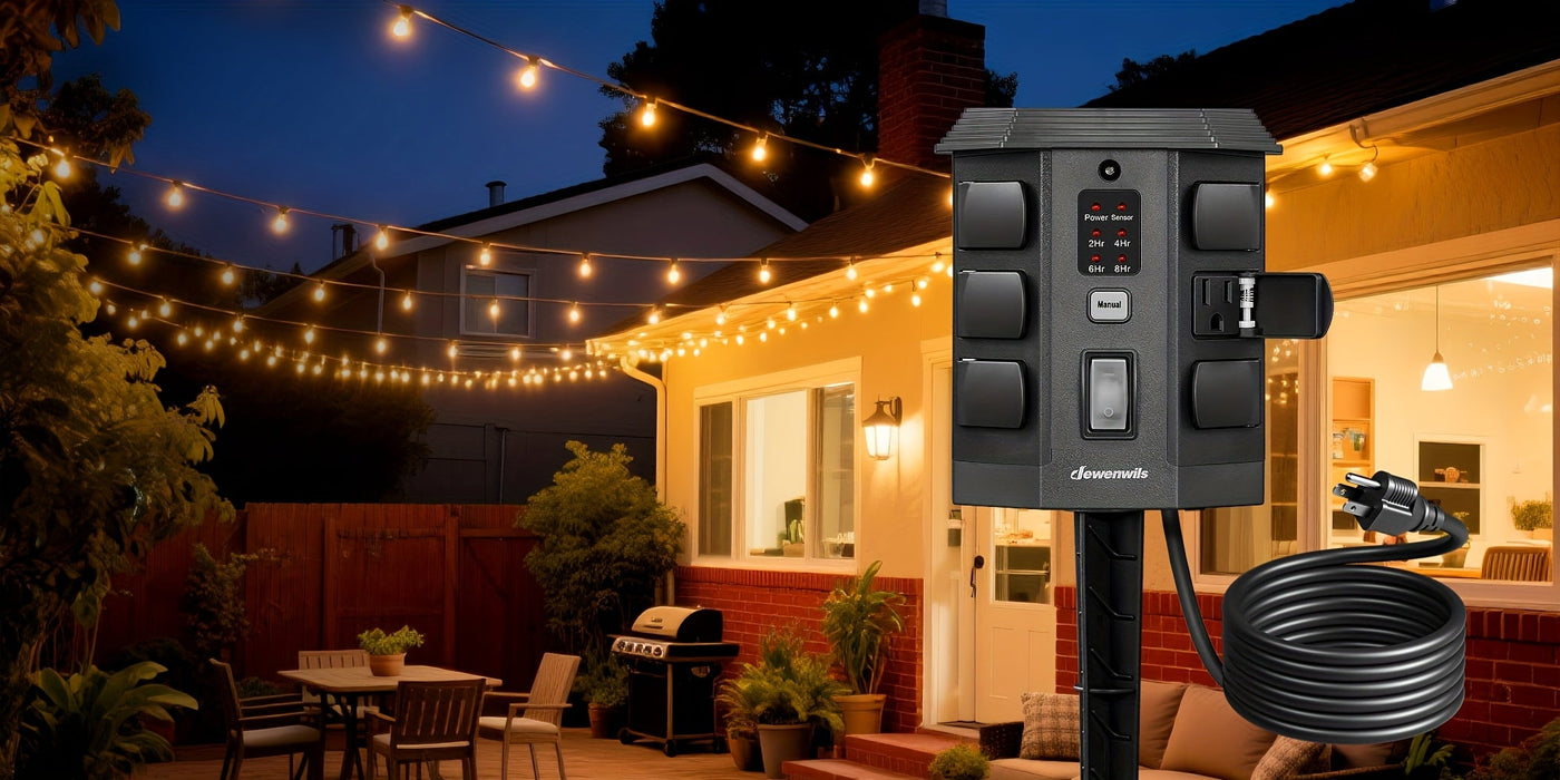 Outdoor Power Stake Timer w/ Remote, 6FT Cord, 6 Outlets