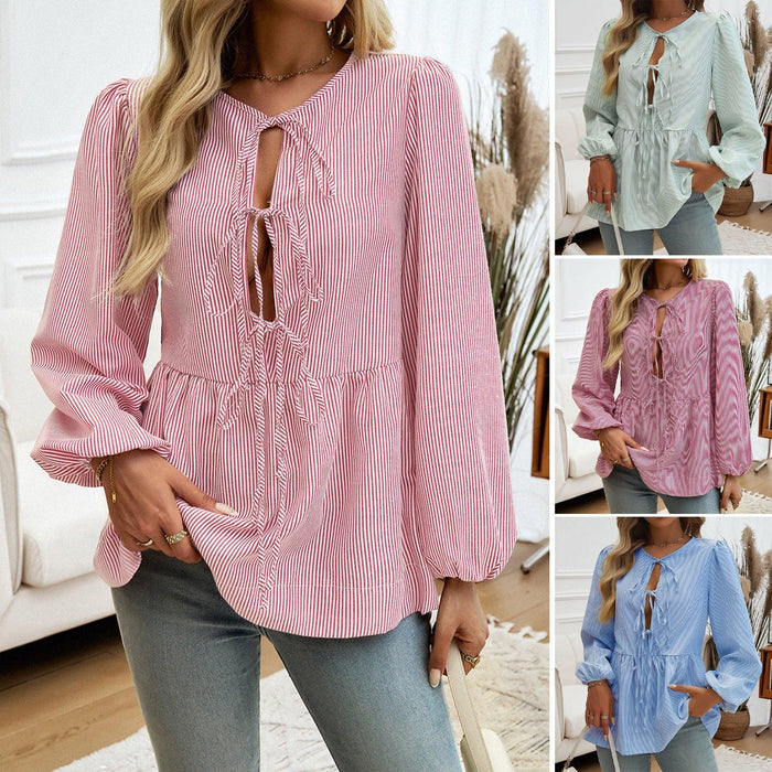Boho Chic Striped Lace-Up Shirt for Women