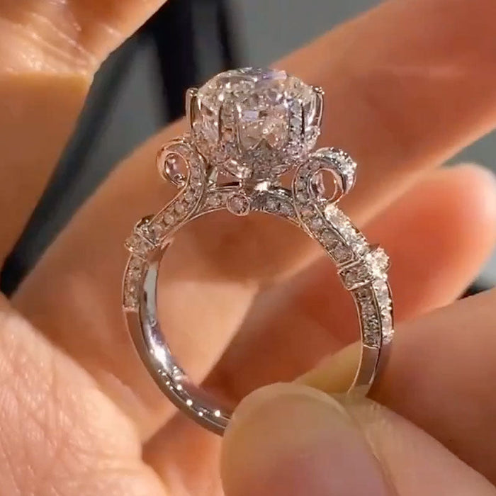 Rodiffy Moissanite 2.0Ct Round Cut Twist Sterling Silver White Gold Plated Promise Bridal Ring