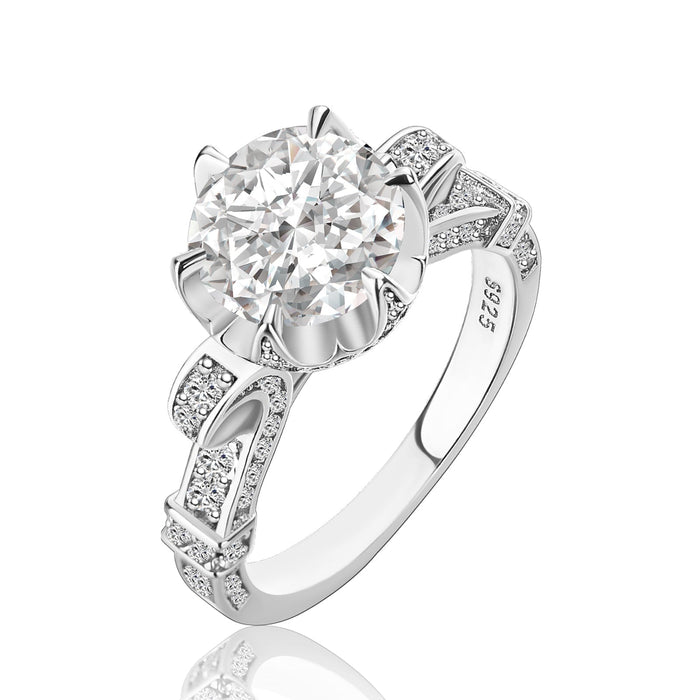 Rodiffy Moissanite 2.0Ct Round Cut Twist Sterling Silver White Gold Plated Promise Bridal Ring