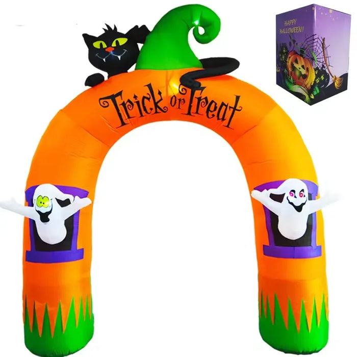 10FT Giant Inflatable Arch with Black Cat and Ghosts Outdoor Patio Lawn Halloween Inflatable Decorations
