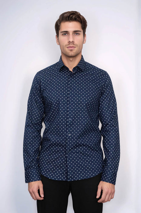 Men’s Navy Shirt with Minimal White Pattern