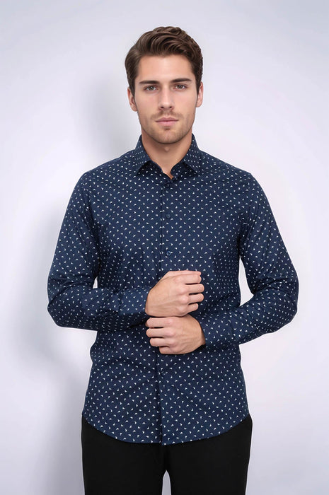 Men’s Navy Shirt with Minimal White Pattern