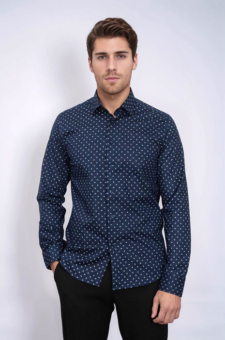 Men’s Navy Shirt with Minimal White Pattern