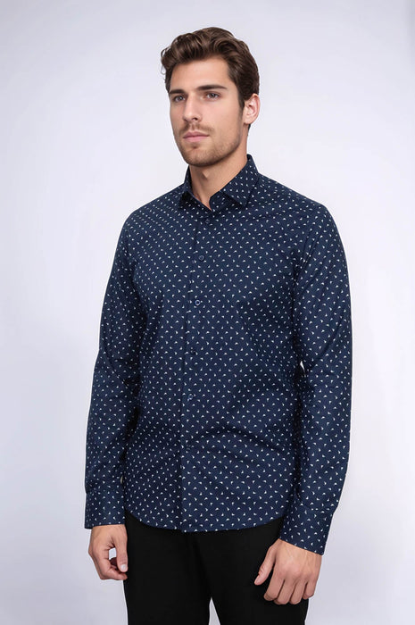 Men’s Navy Shirt with Minimal White Pattern