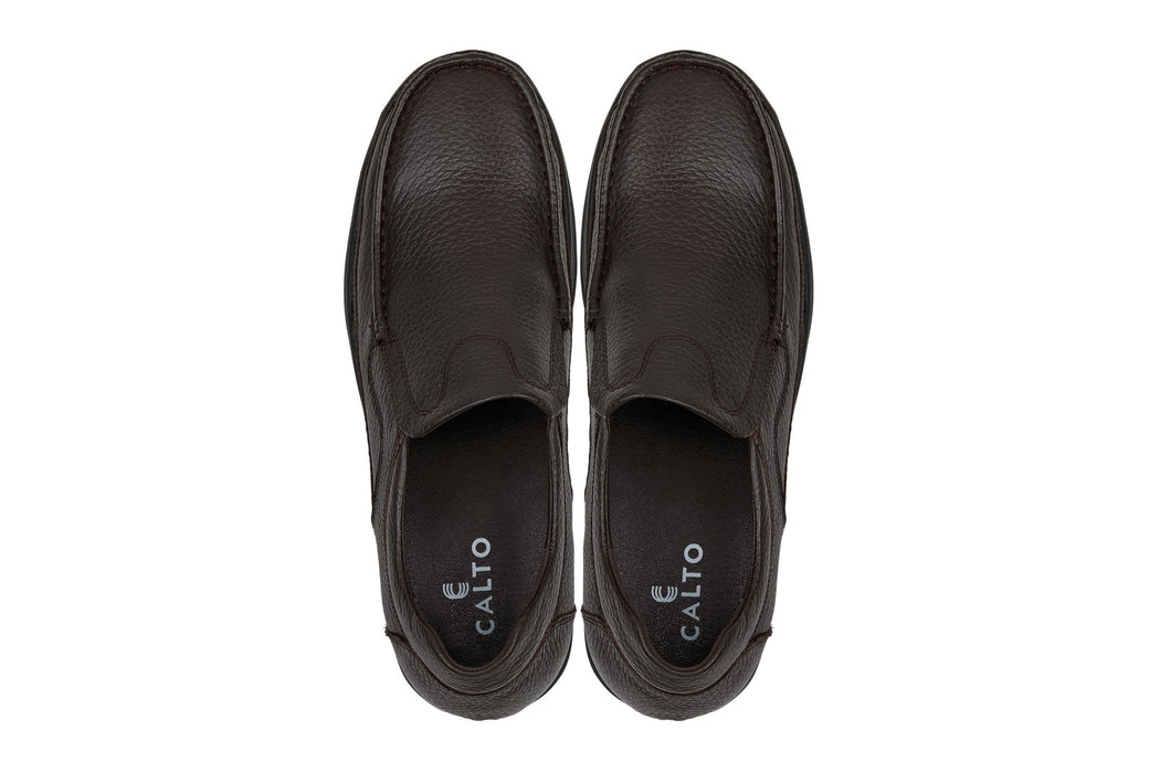 CALTO G1823 Lightweight Slip-On Loafer/Dress Shoes-3 Inches Taller (Brown)