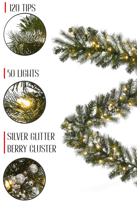 6' Pre-Lit Snow Dusted Decorated Nulato Pine Garland