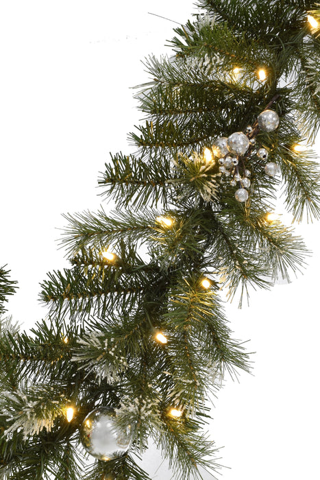 6' Pre-Lit Snow Dusted Decorated Nulato Pine Garland