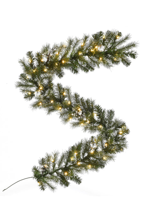 6' Pre-Lit Snow Dusted Decorated Nulato Pine Garland