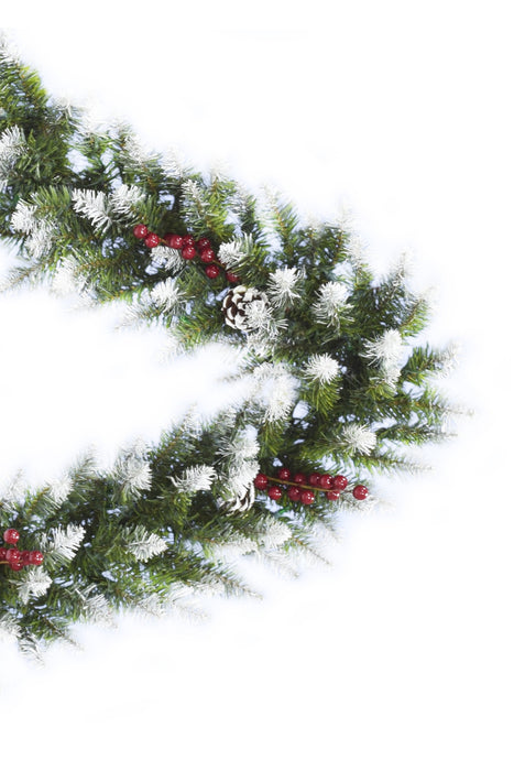 6' Snow-Flocked Camdon Fir Christmas Garland | Red Berries & Pine Cones