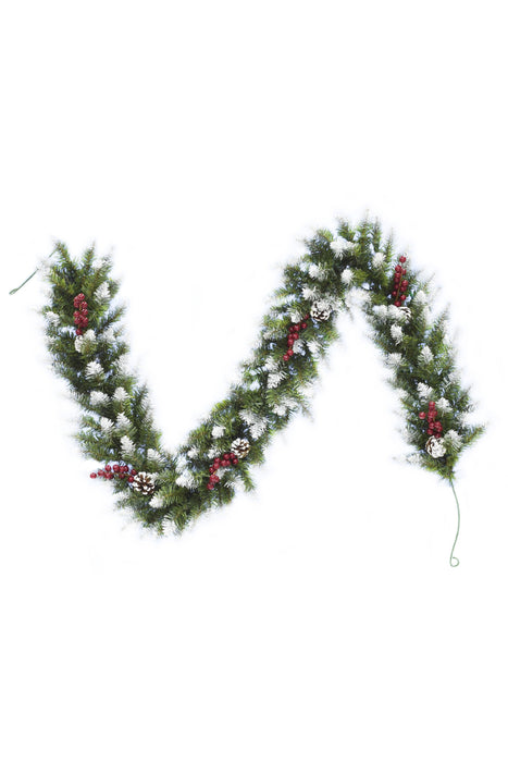 6' Snow-Flocked Camdon Fir Christmas Garland | Red Berries & Pine Cones