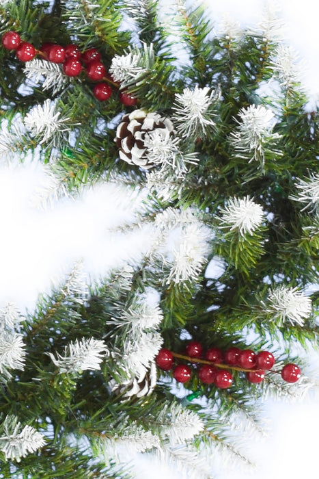 6' Snow-Flocked Camdon Fir Christmas Garland | Red Berries & Pine Cones
