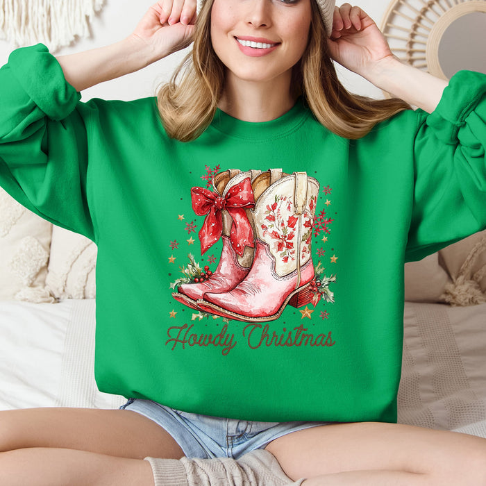 Howdy Christmas Cowboy Boots Western Country Sweat Shirt