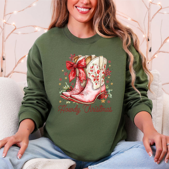 Howdy Christmas Cowboy Boots Western Country Sweat Shirt