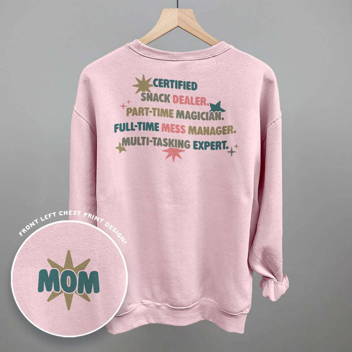 Woman wearing Multitasking Mom! print tee, showcasing casual comfort and style