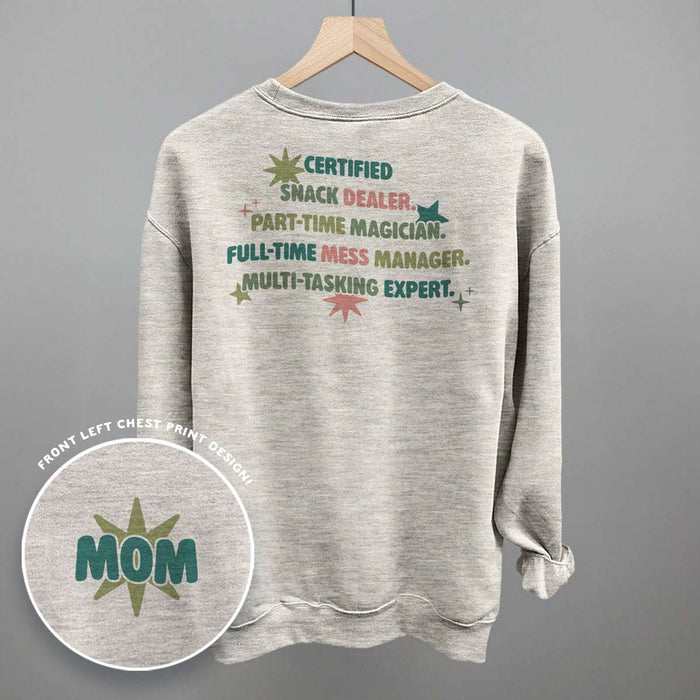 Woman wearing a Multitasking Mom! Print Tee celebrating motherhood in soft, comfortable style
