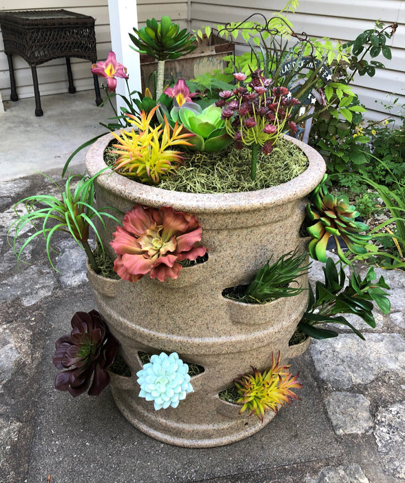22-Pocket Vertical Patio Planter with Center Watering Tube – Brown Sandstone