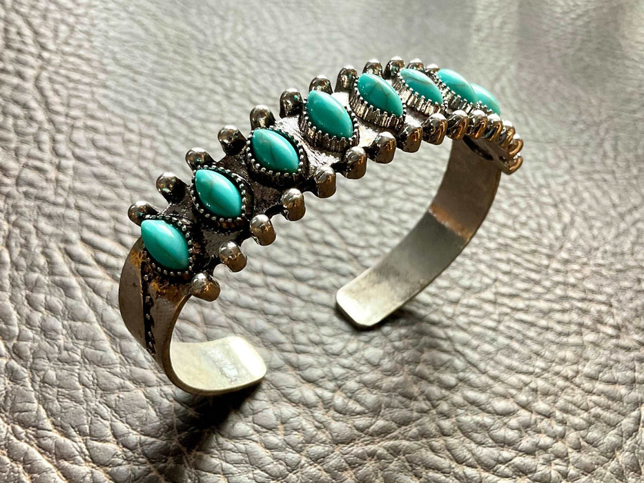 Light Silver Plated Multi-Row Turquoise Bracelet