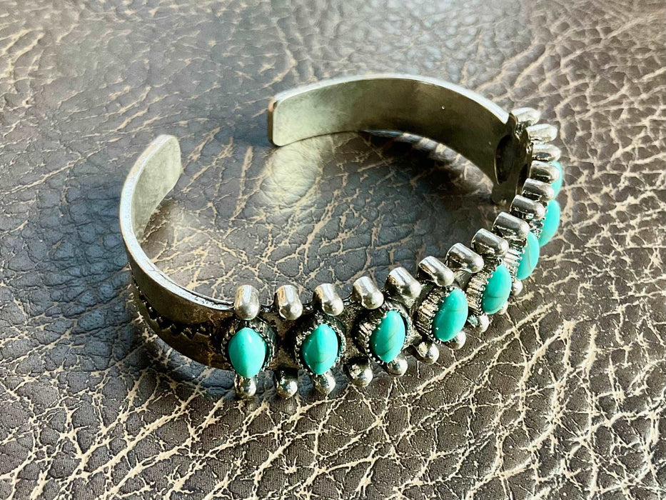 Light Silver Plated Multi-Row Turquoise Bracelet