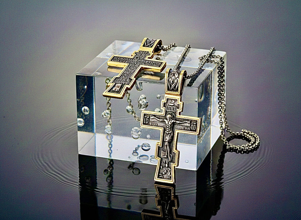 Ancient Russian Gothic Eastern Orthodox Crucifix Pendant Necklace for Men
