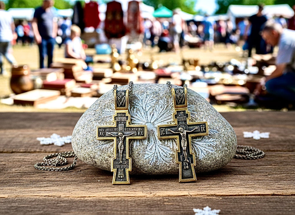 Ancient Russian Gothic Eastern Orthodox Crucifix Pendant Necklace for Men