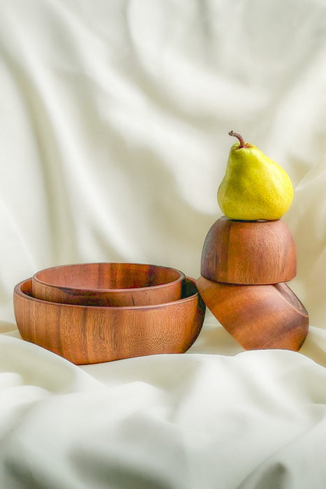 Handcrafted Rustic Acacia Wood Bowl Set