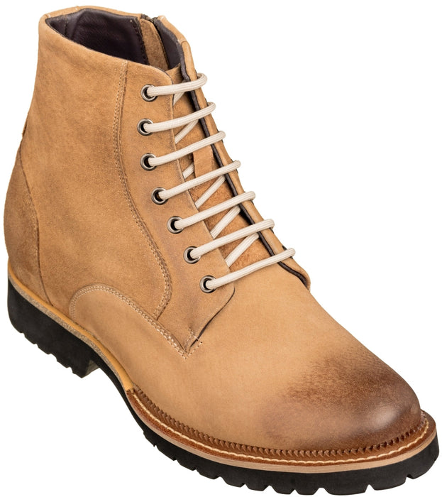 CALTO - K24403 Casual Zipper Boots, 3 Inches Taller (Brown) -