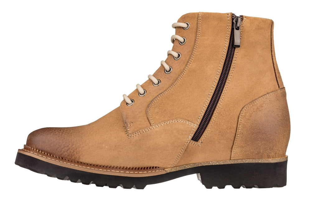 CALTO - K24403 Casual Zipper Boots, 3 Inches Taller (Brown) -