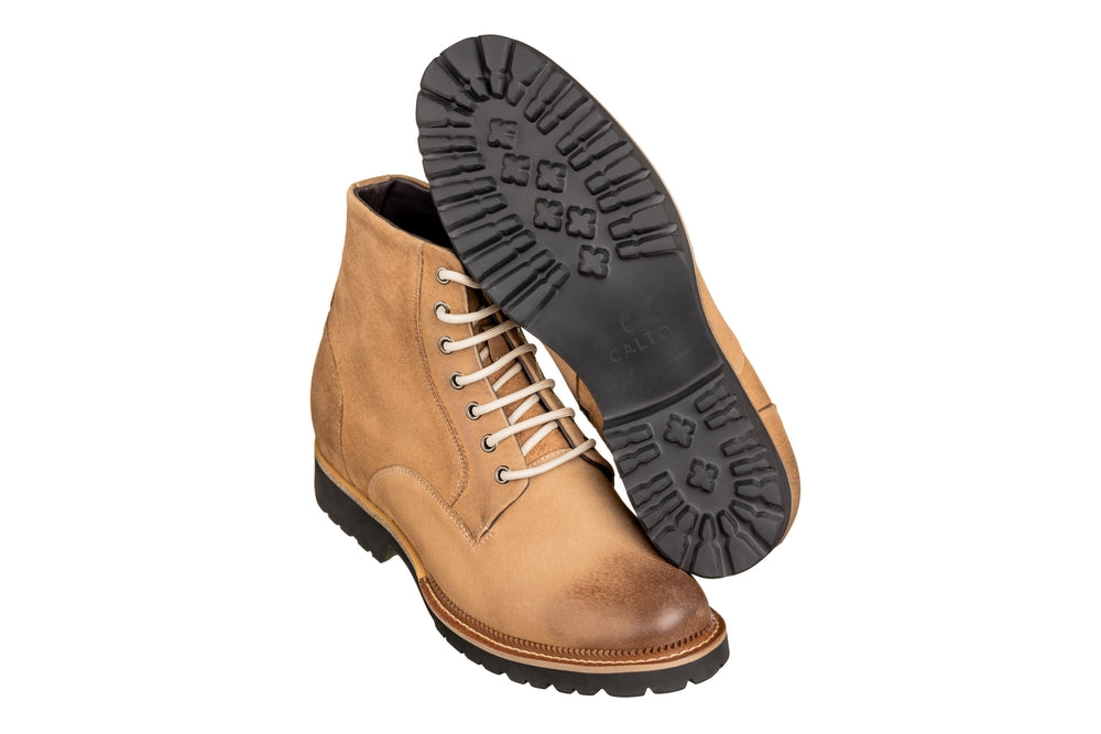 CALTO - K24403 Casual Zipper Boots, 3 Inches Taller (Brown) -