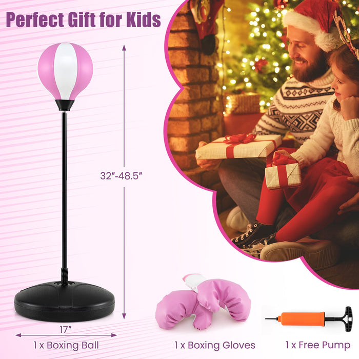 Kids Adjustable Standing Punching Bag Set with Padded Boxing Gloves