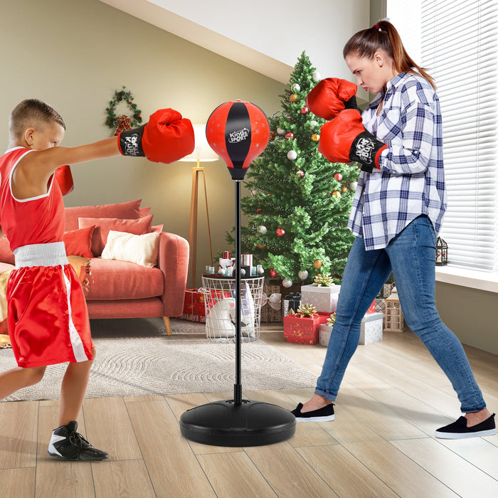 Kids Adjustable Standing Punching Bag Set with Padded Boxing Gloves