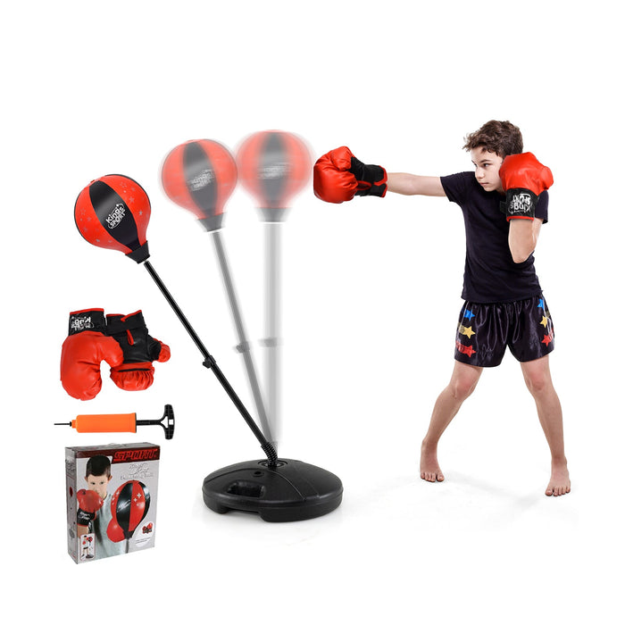 Kids Adjustable Standing Punching Bag Set with Padded Boxing Gloves