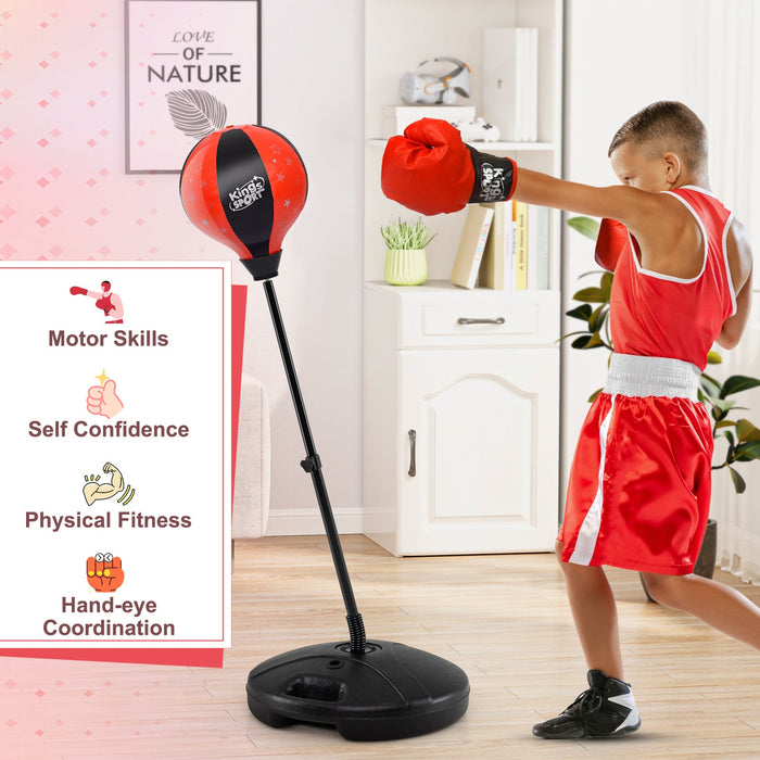Kids Adjustable Standing Punching Bag Set with Padded Boxing Gloves