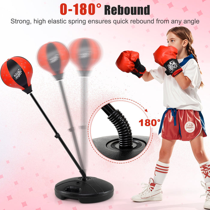 Kids Adjustable Standing Punching Bag Set with Padded Boxing Gloves