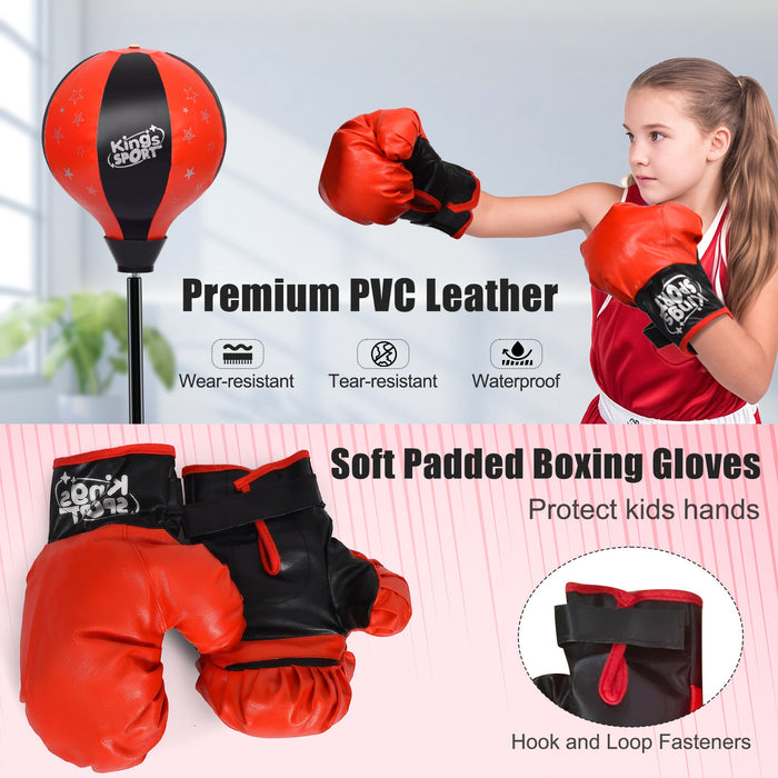 Kids Adjustable Standing Punching Bag Set with Padded Boxing Gloves