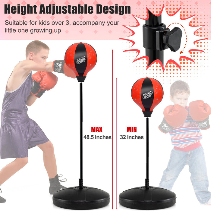 Kids Adjustable Standing Punching Bag Set with Padded Boxing Gloves