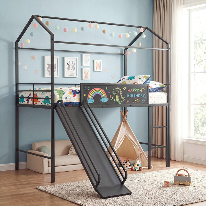 Kids Twin Size Loft Bed with Ladder and Slide