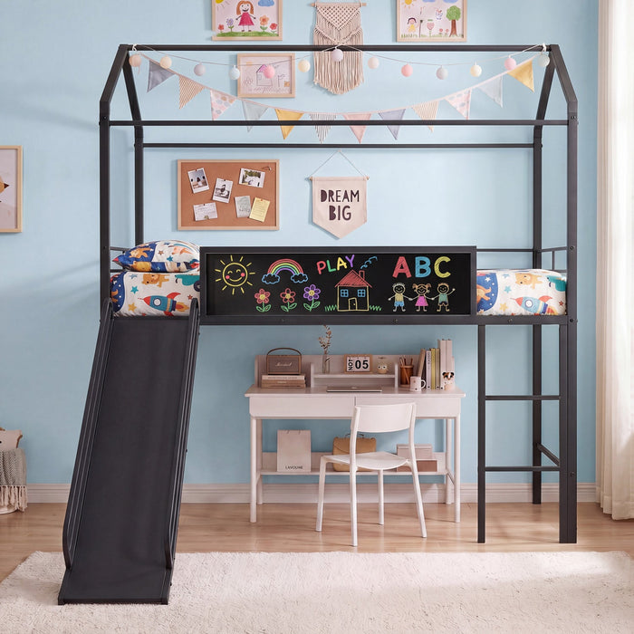 Kids Twin Size Loft Bed with Ladder and Slide