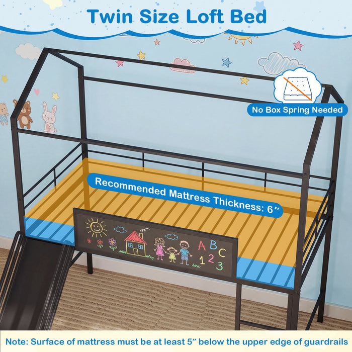 Kids Twin Size Loft Bed with Ladder and Slide
