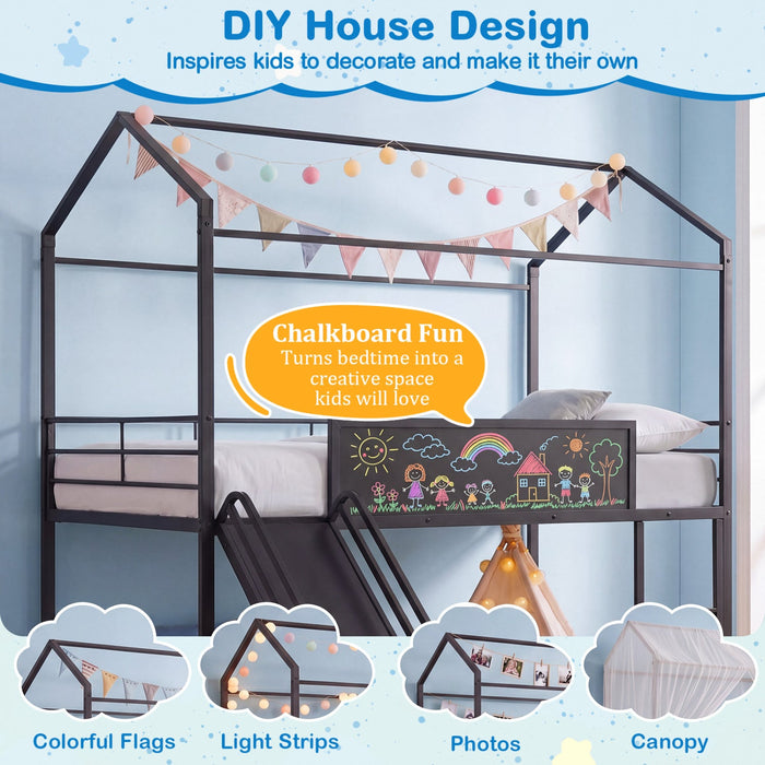 Kids Twin Size Loft Bed with Ladder and Slide