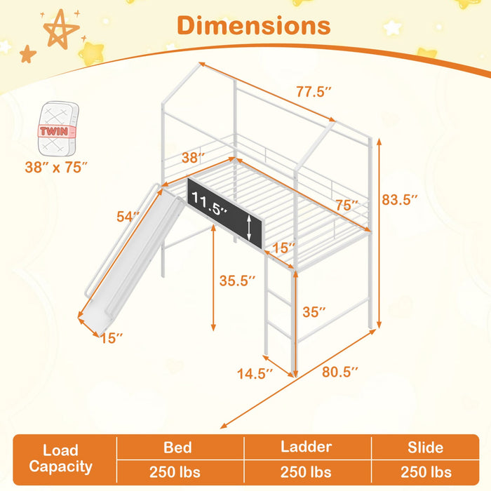 Kids Twin Size Loft Bed with Ladder and Slide